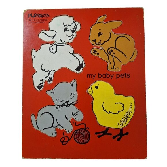 Playskool My Baby Pets Puzzle 155-14 Kitten Lamb Chick Rabbit Bunny Cat Sturdy - Picture 1 of 6